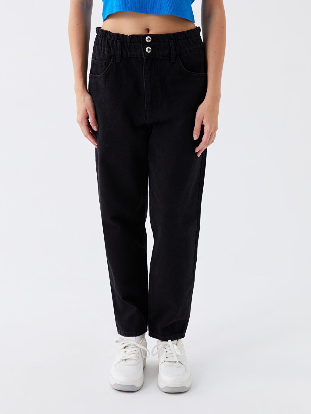 Siyah Yüksek Bel Slouchy Kadın Jean Pantolon-2