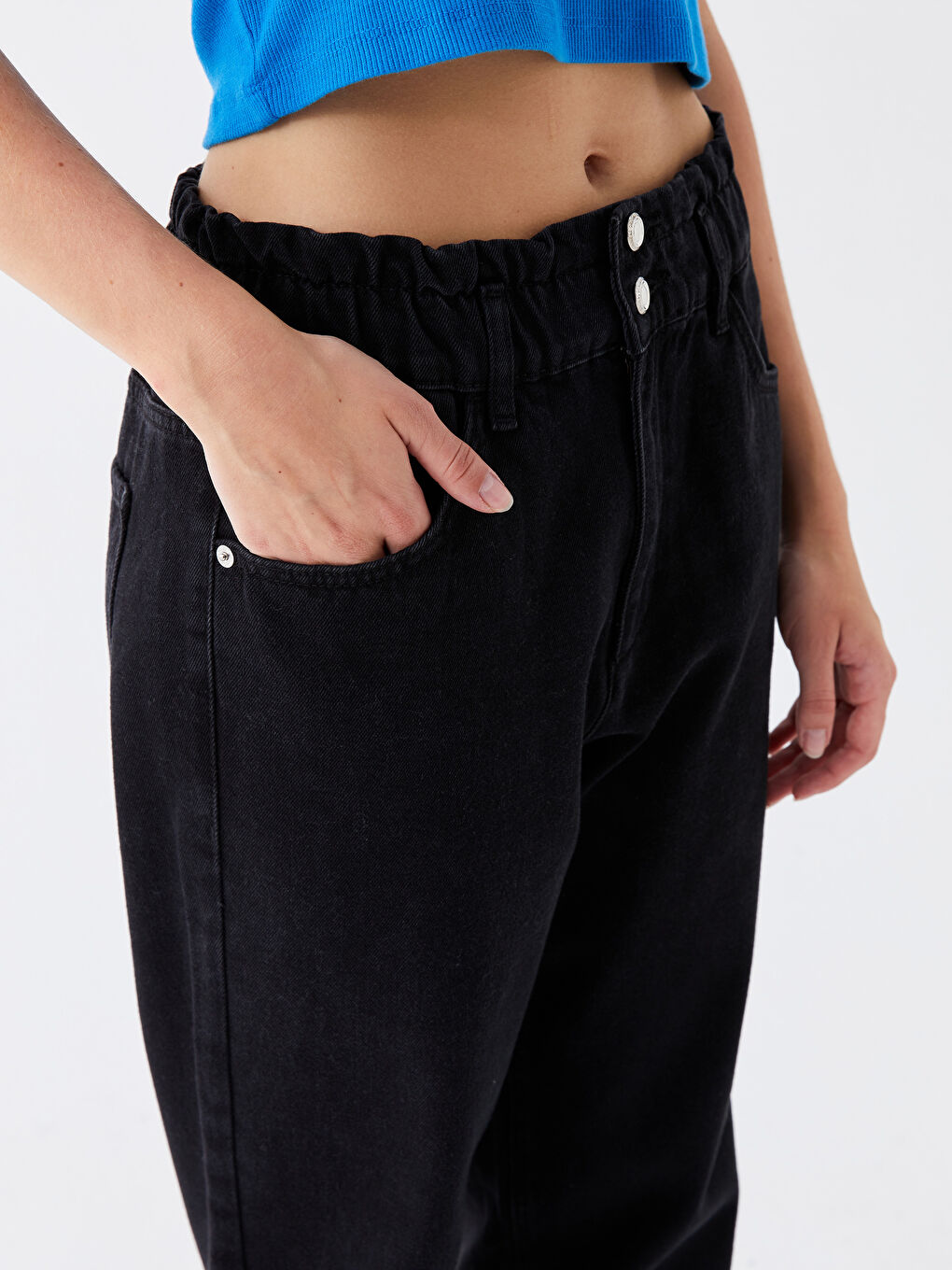 Siyah Yüksek Bel Slouchy Kadın Jean Pantolon-4