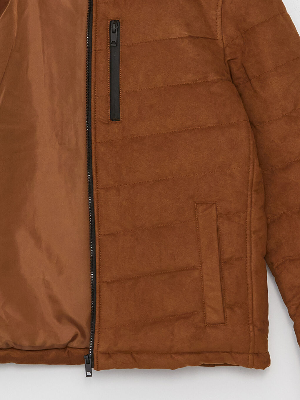 Slim Fit Funnel Neck Suede Men's Coat-8