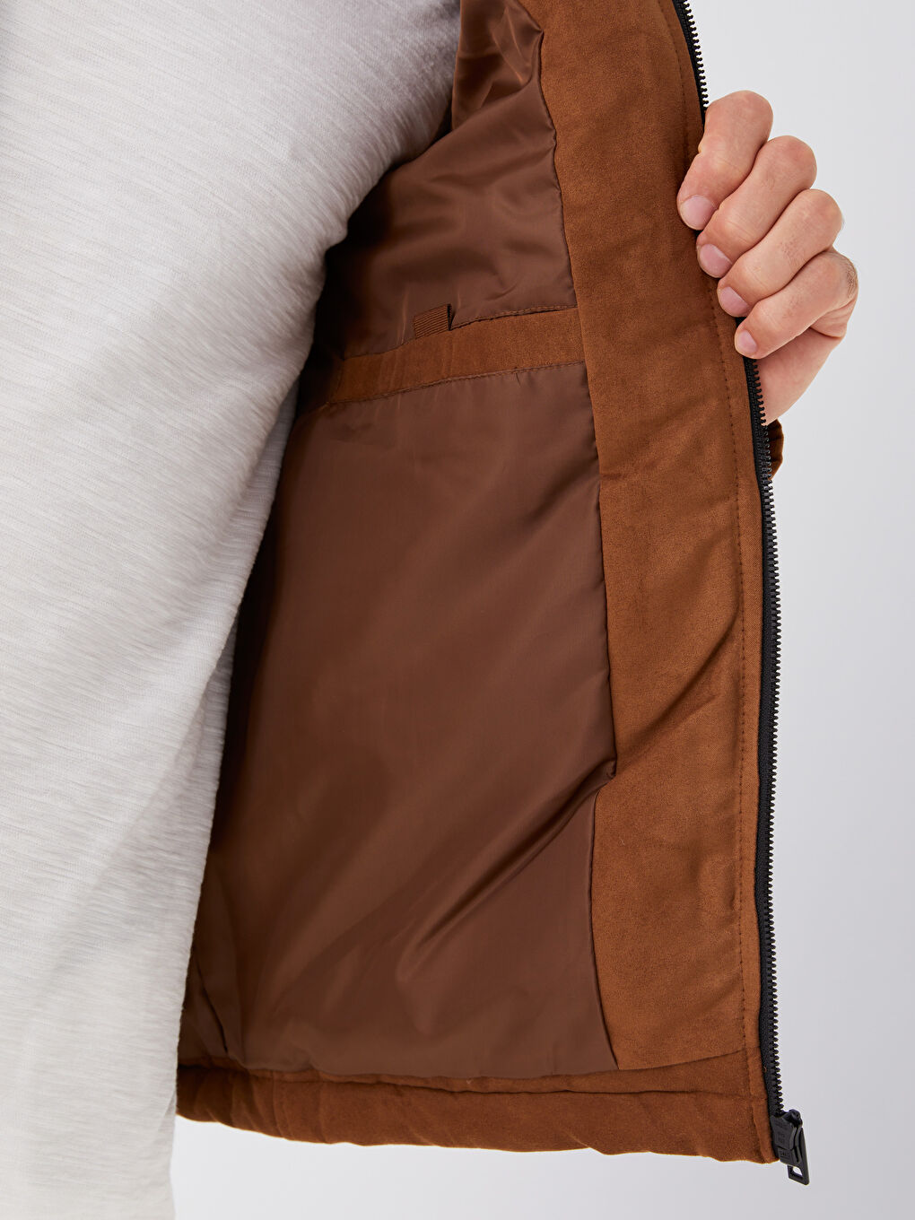Slim Fit Funnel Neck Suede Men's Coat-4