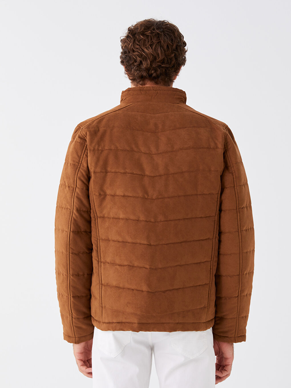 Slim Fit Funnel Neck Suede Men's Coat-5