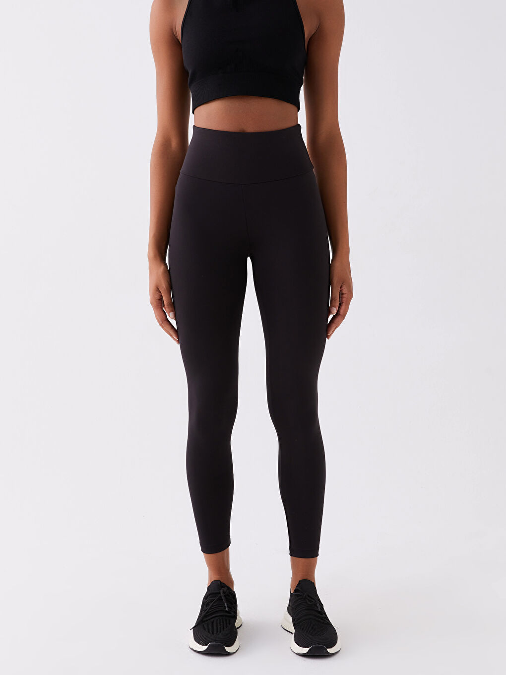 Elastic Waist Straight Interlock Women's Sports Leggings-3