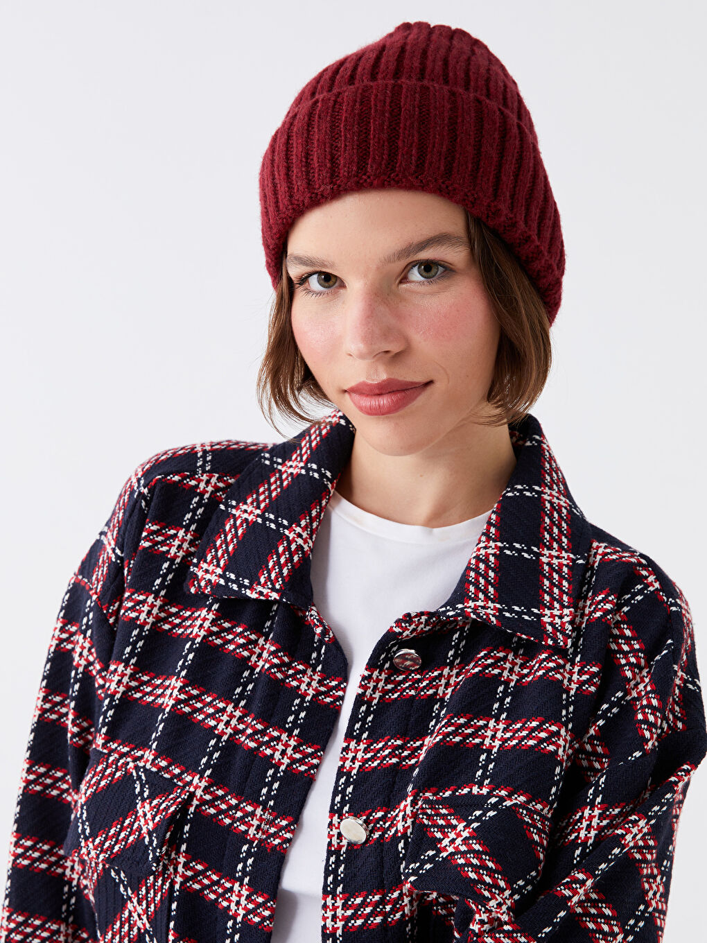 Bordo Kadın Triko Bere-1