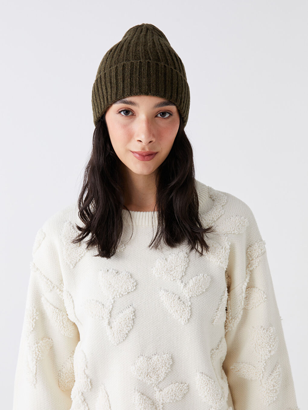 Haki Kadın Triko Bere-1