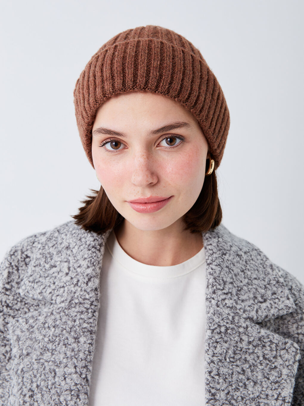 Kahverengi Kadın Triko Bere-1