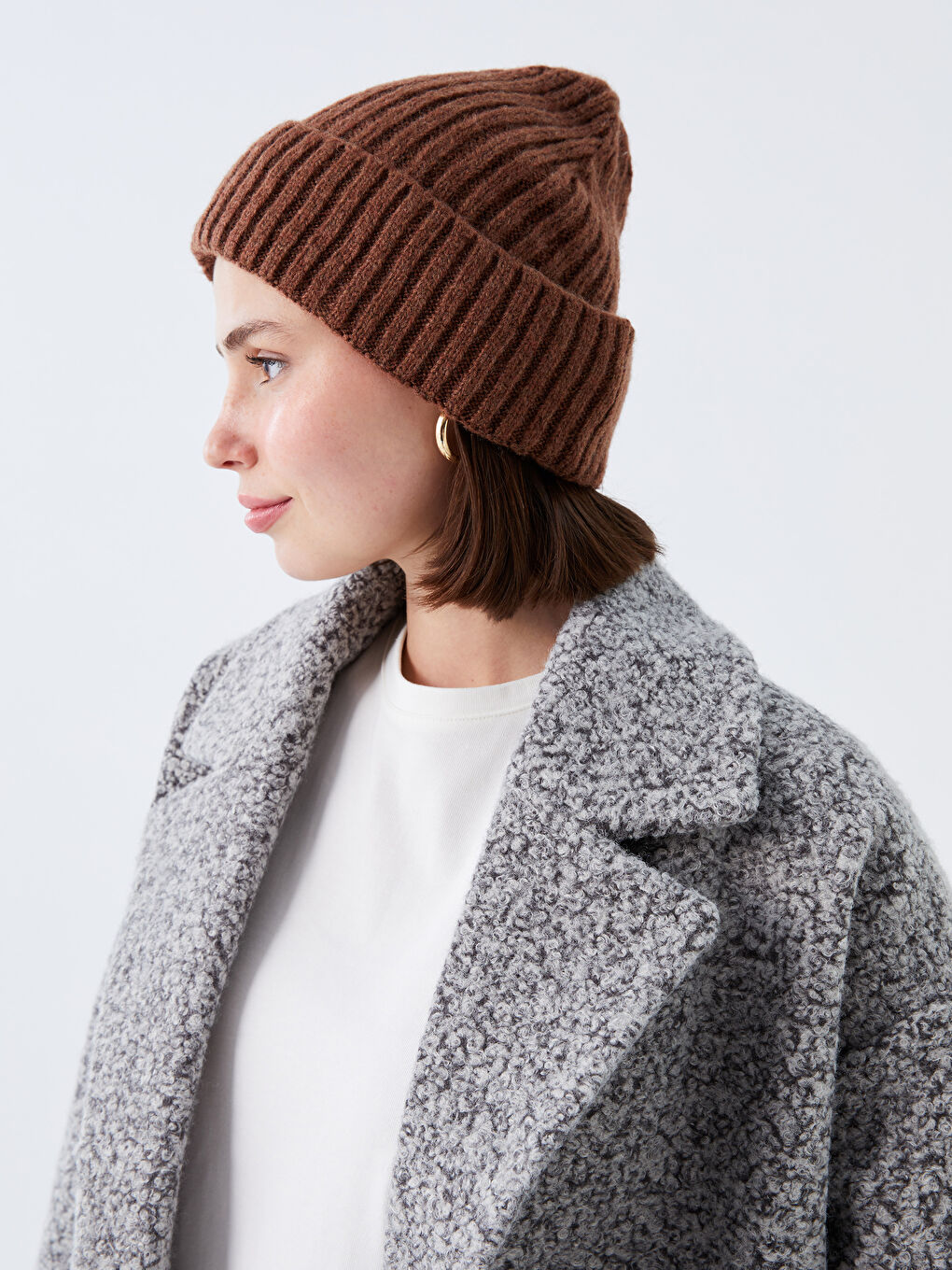 Kahverengi Kadın Triko Bere-2