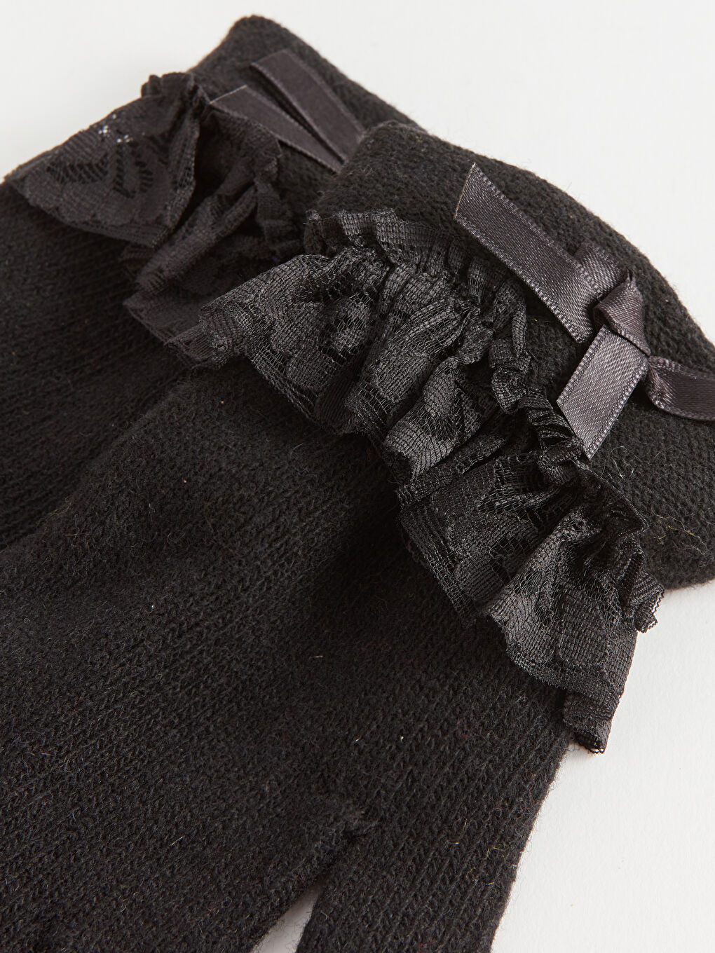 Siyah Tül Detaylı Kadın Eldiven-2