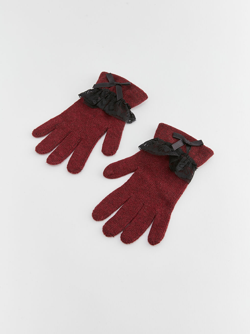 Bordo Tül Detaylı Kadın Eldiven