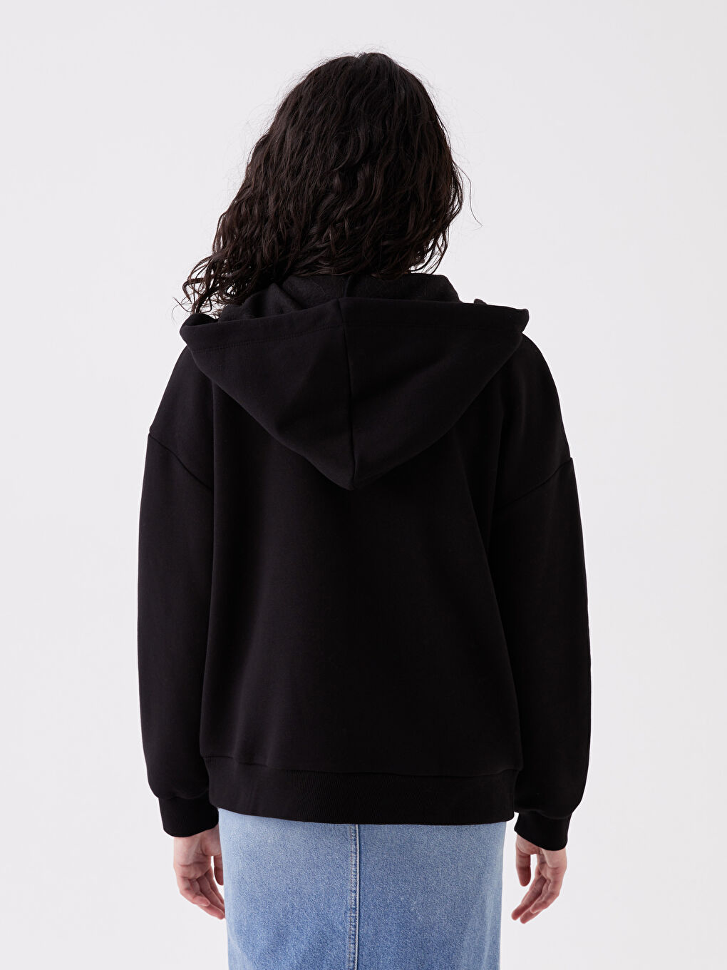 LCW Vision Yeni Siyah Kapüşonlu Oversize Kadın Fermuarlı Sweatshirt - 4