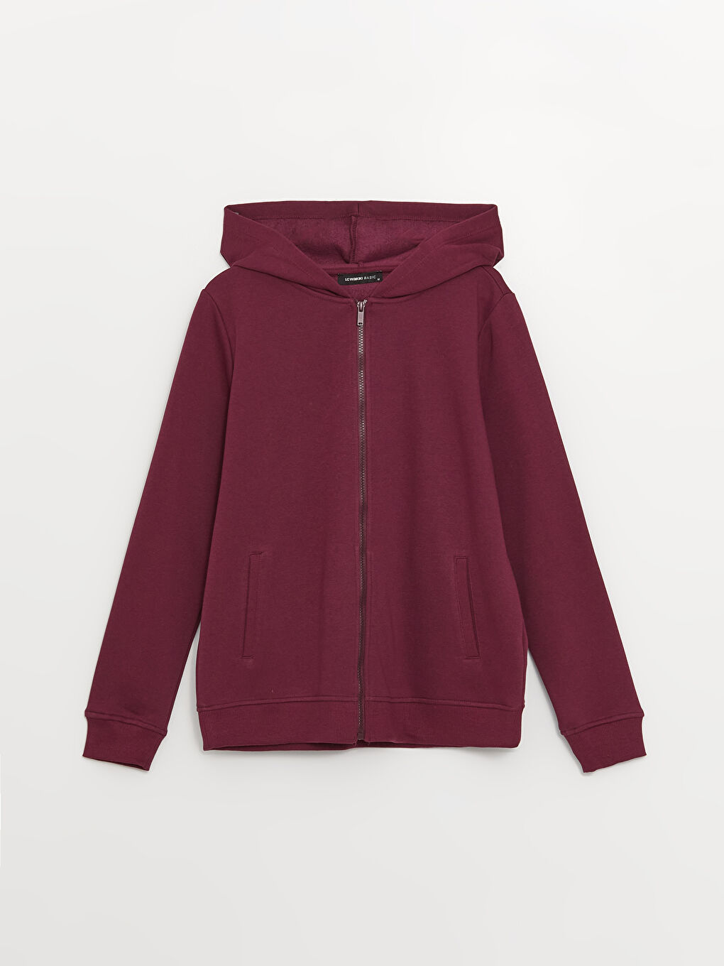 Mürdüm Kapüşonlu Düz Uzun Kollu Kadın Spor Hırka-5