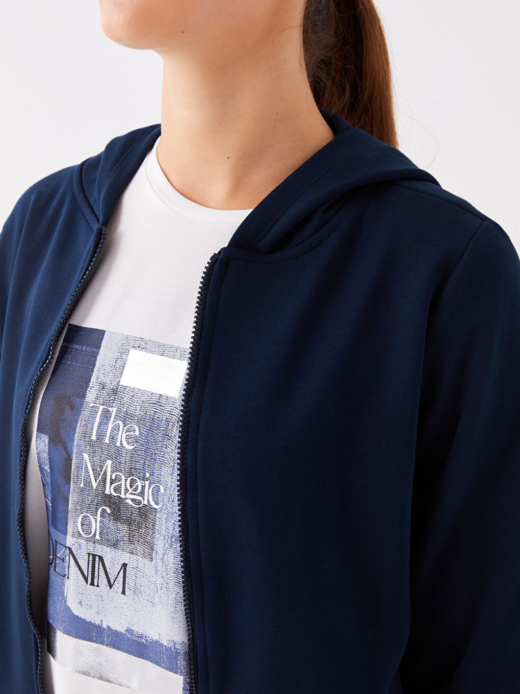 Lacivert Kapüşonlu Düz Uzun Kollu Kadın Spor Hırka-3