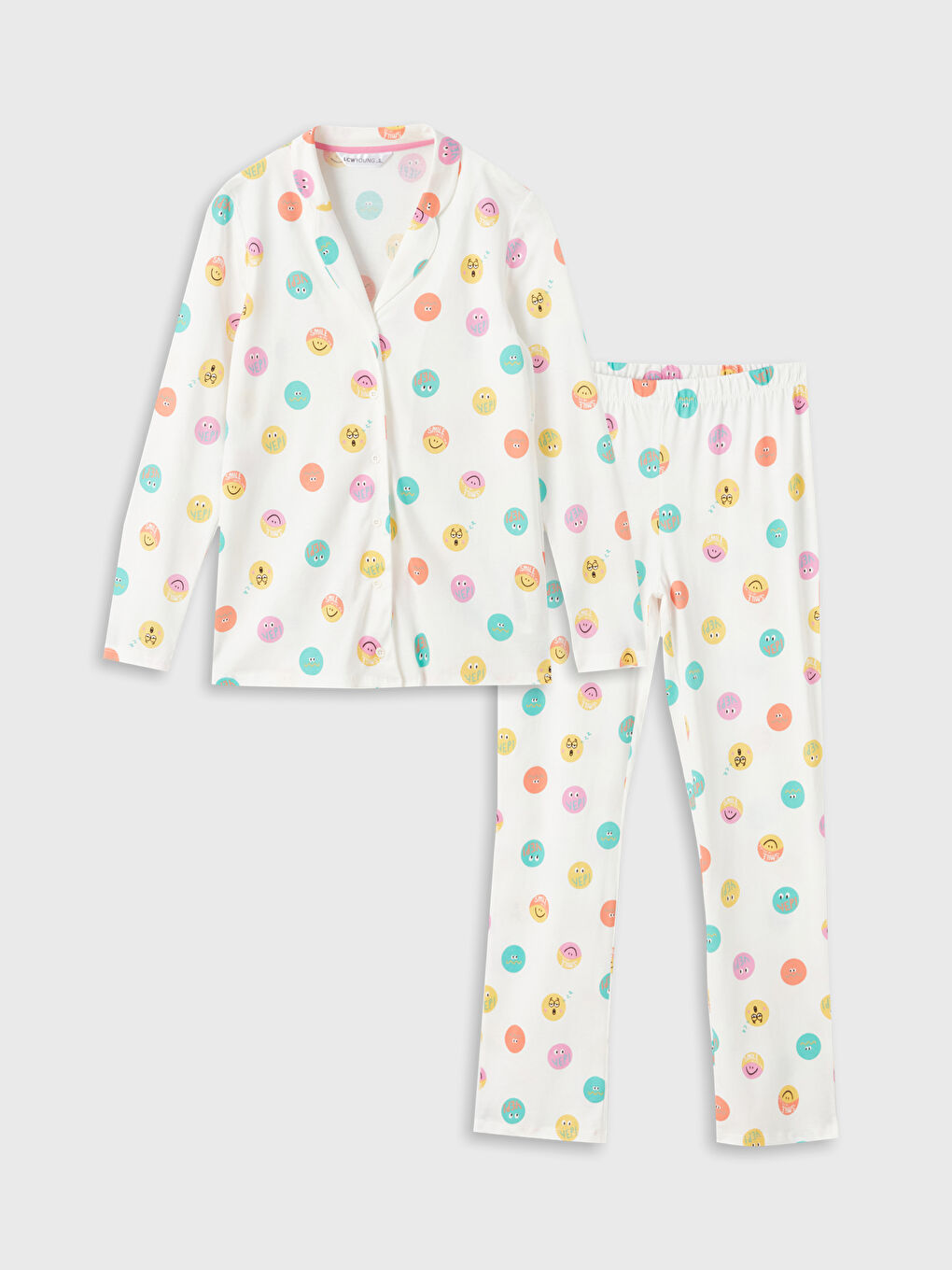 Ekru Gömlek Yaka Desenli Kadın Pijama Takımı-4