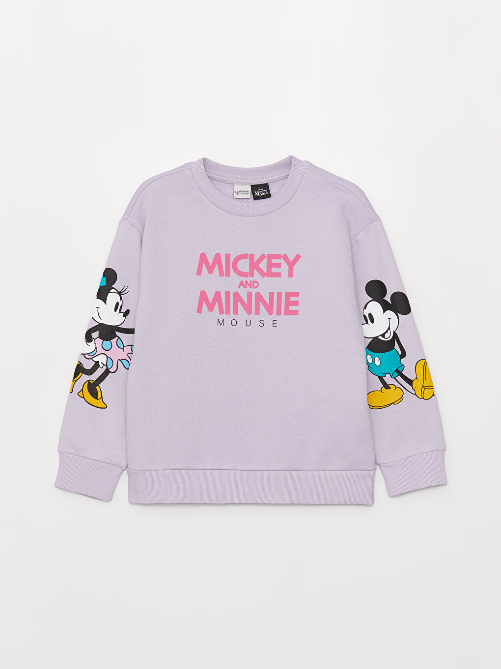 LCW Kids Lila Bisiklet Yaka Minnie ve Mickey Mouse Baskılı Uzun Kollu Kız Çocuk Sweatshirt