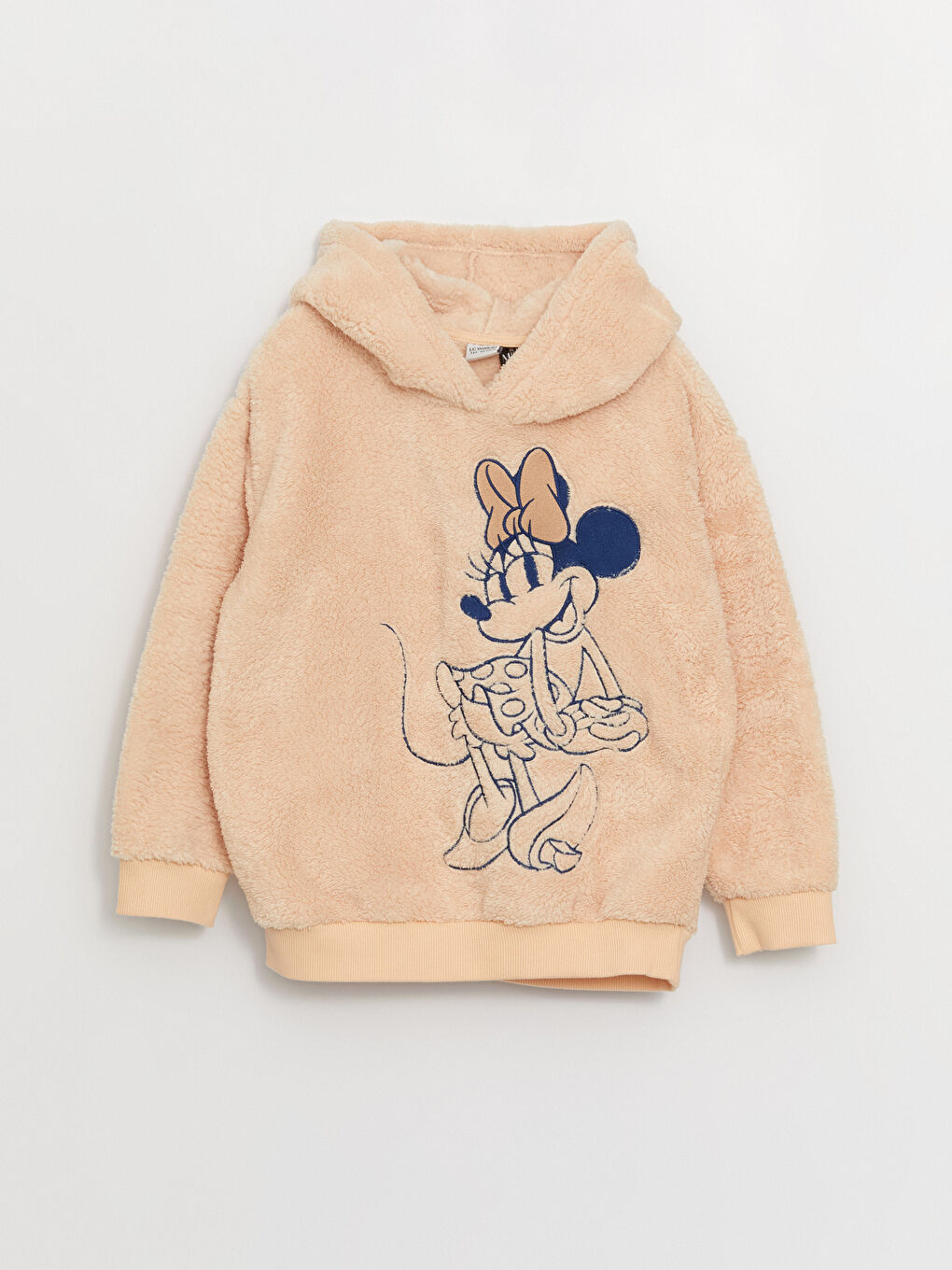 LCW Kids Bej Minnie Mouse Nakışlı Pelüş Kız Çocuk Hoodie