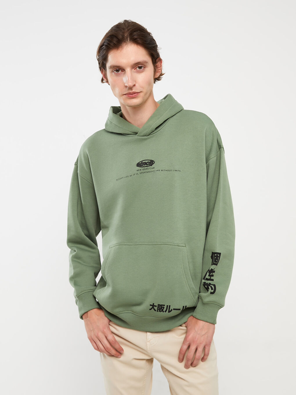 LCW Casual Uçuk Yeşil Uzun Kollu Baskılı Erkek Hoodie - 3