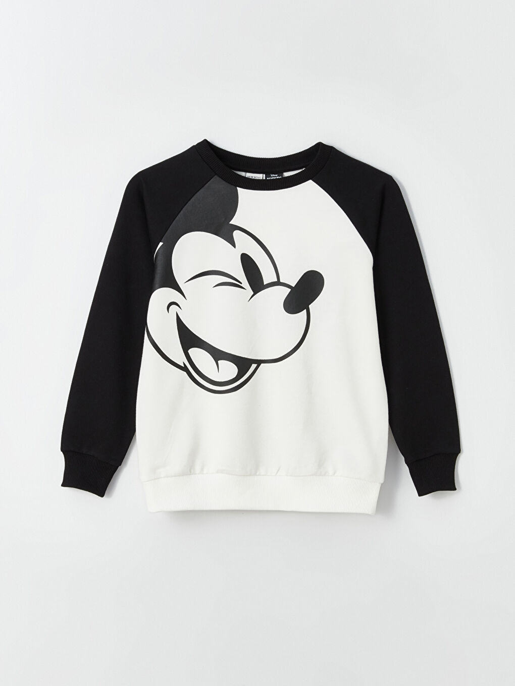 LCW Kids Ekru Bisiklet Yaka Mickey Mouse Baskılı Uzun Kollu Erkek Çocuk Sweatshirt