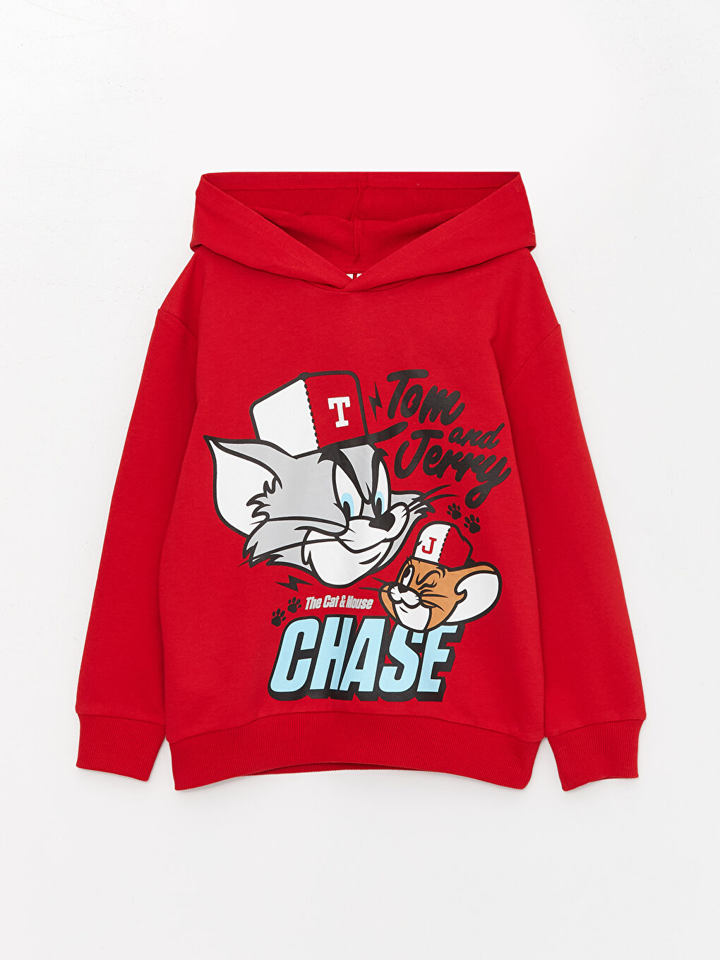 LCW Kids Kırmızı Tom ve Jerry Baskılı Uzun Kollu Erkek Çocuk Hoodie