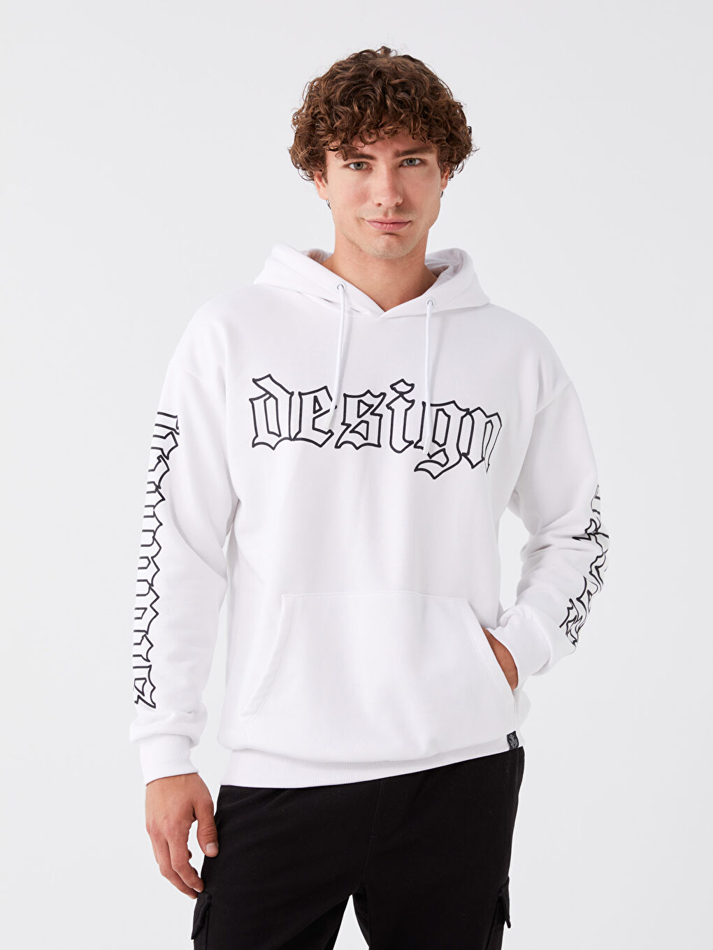 XSIDE Beyaz Uzun Kollu Baskılı Erkek Kalın Hoodie