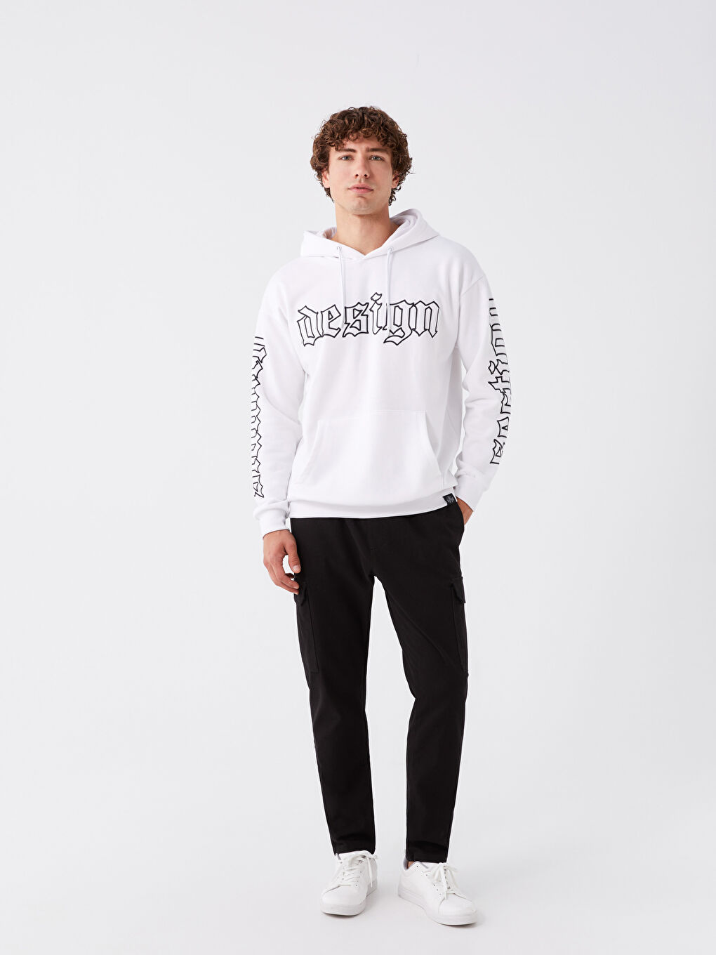 XSIDE Beyaz Uzun Kollu Baskılı Erkek Kalın Hoodie - 2