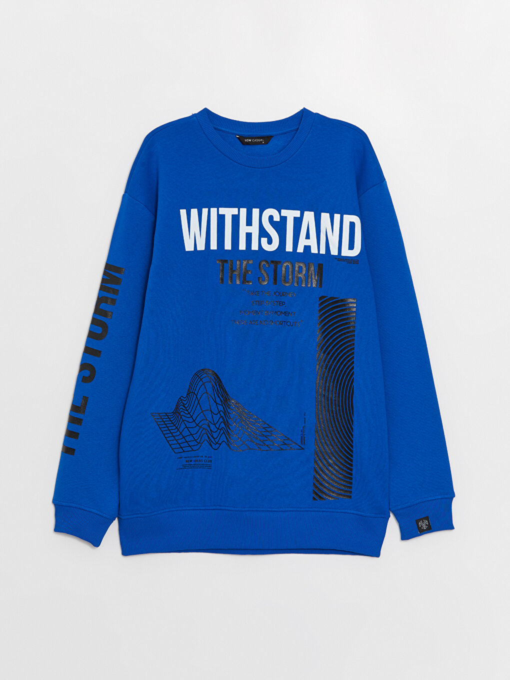 Mavi Bisiklet Yaka Baskılı Erkek Kalın Sweatshirt