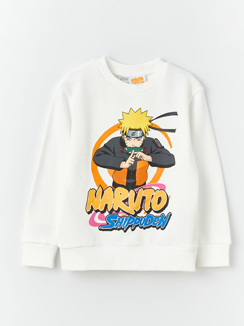 LCW Kids Ekru Bisiklet Yaka Naruto Baskılı Uzun Kollu Erkek Çocuk Sweatshirt