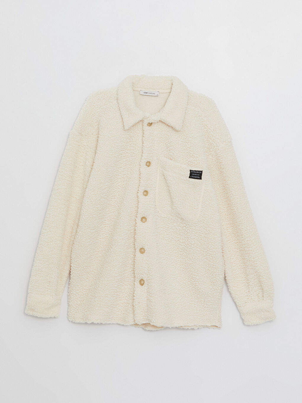 Ekru Rahat Kalıp Uzun Kollu Pelüş Erkek Gömlek-5