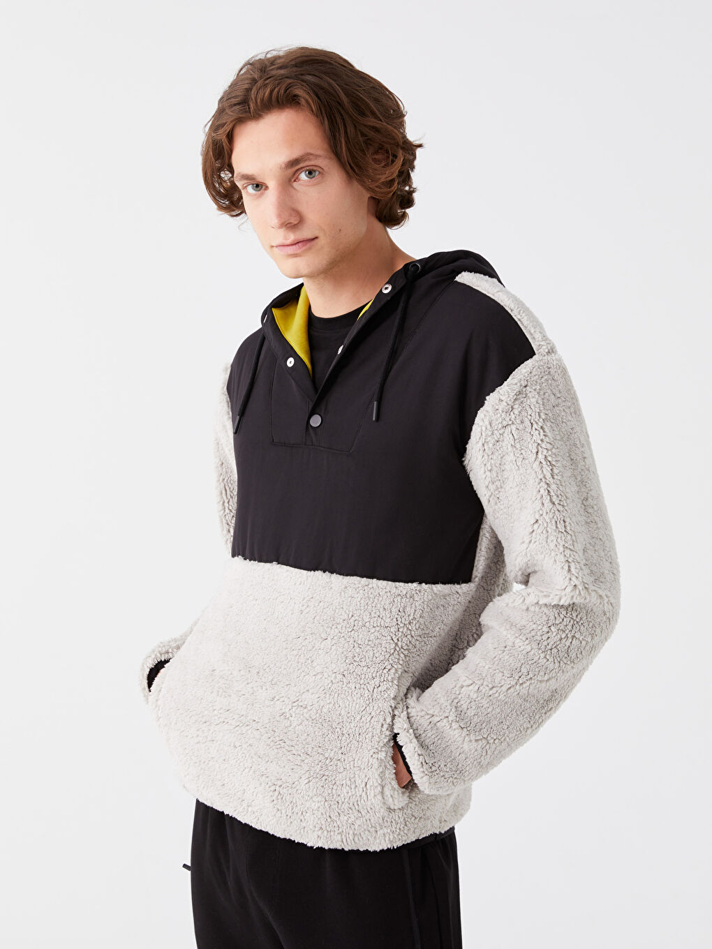 LCW Casual Taş Rengi Uzun Kollu Pelüş Erkek Hoodie - 1