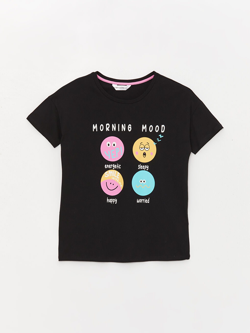 Siyah Bisiklet Yaka Baskılı Kısa Kollu Kadın Pijama Takımı-5