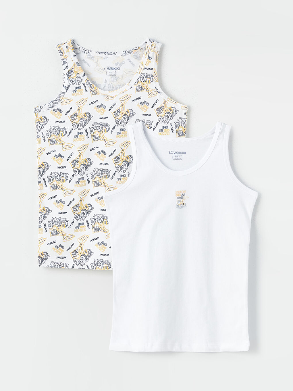 Beyaz Bisiklet Yaka Baskılı Erkek Çocuk Atlet 2'li