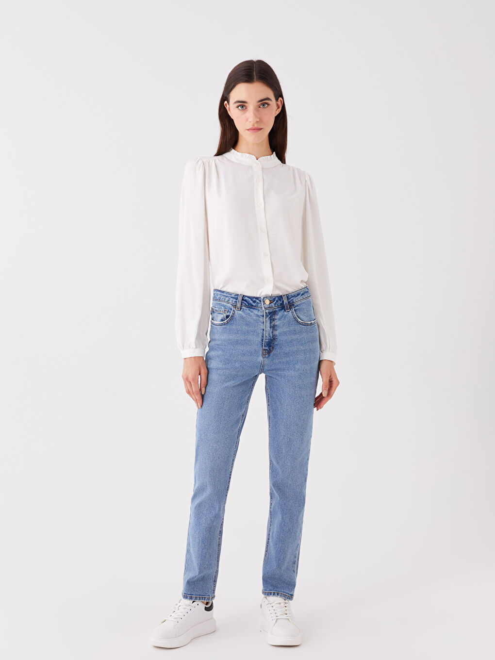 İndigo Yüksek Bel Straight Fit Kadın Jean Pantolon