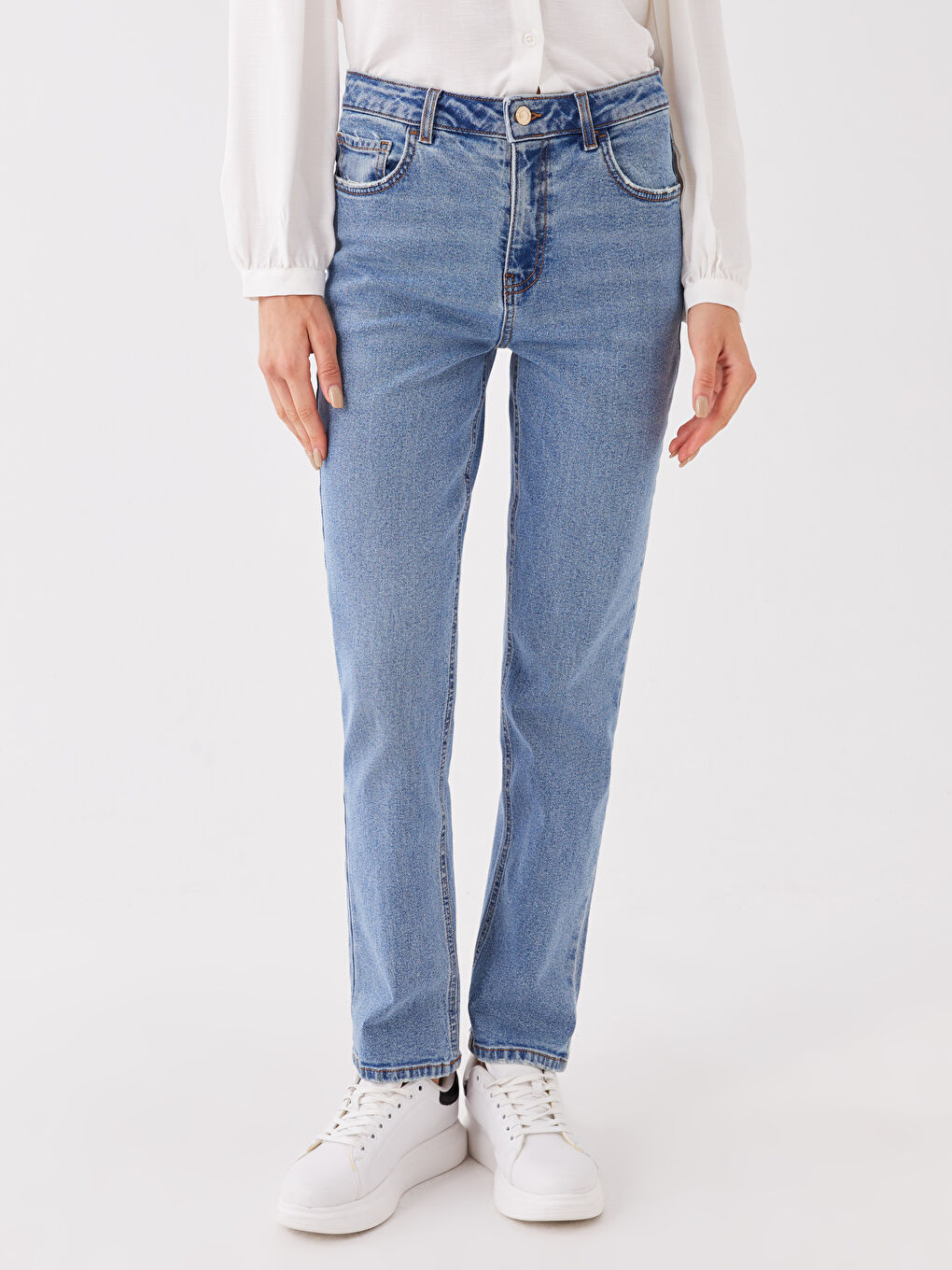 İndigo Yüksek Bel Straight Fit Kadın Jean Pantolon-2