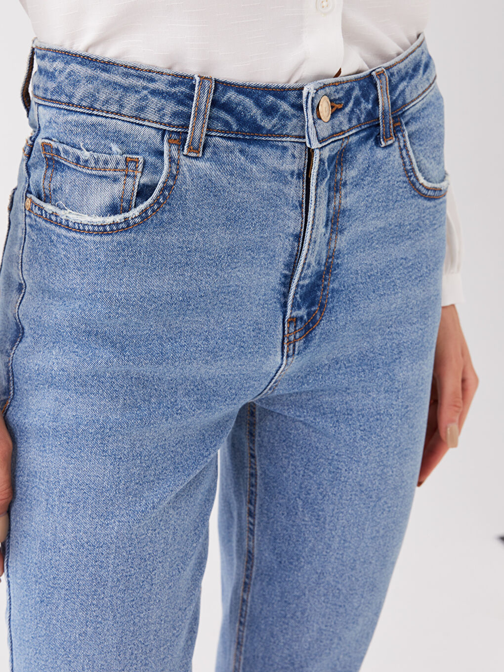 İndigo Yüksek Bel Straight Fit Kadın Jean Pantolon-3