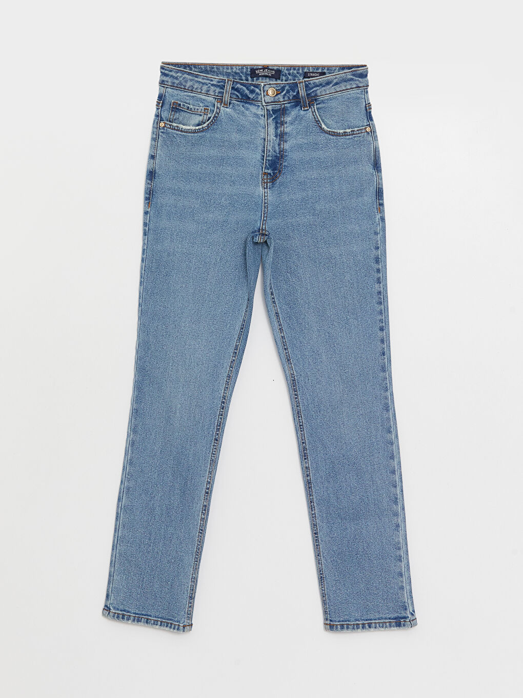 İndigo Yüksek Bel Straight Fit Kadın Jean Pantolon-5