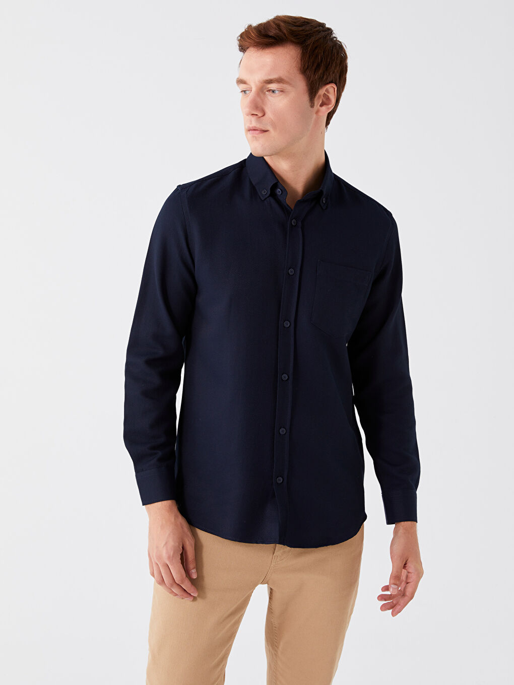 Regular Fit Long Sleeve Dobby Fabric Men's Shirt