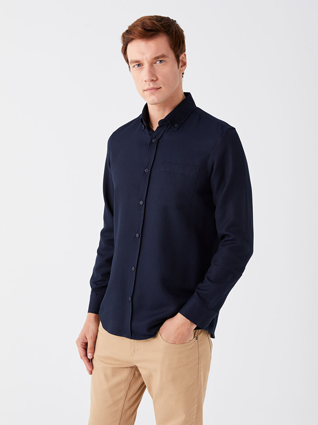 Regular Fit Long Sleeve Dobby Fabric Men's Shirt-1