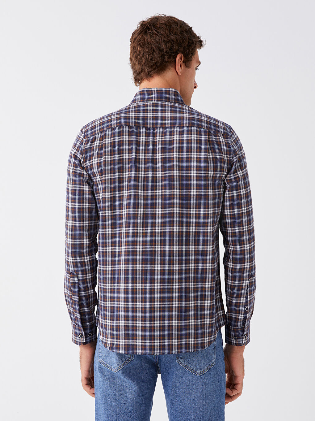 Lacivert Regular Fit Uzun Kollu Ekose Erkek Gömlek-3