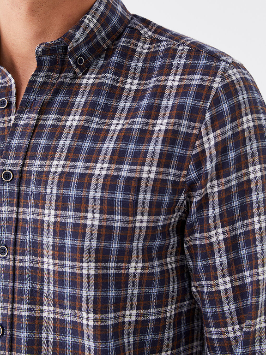 Lacivert Regular Fit Uzun Kollu Ekose Erkek Gömlek-4