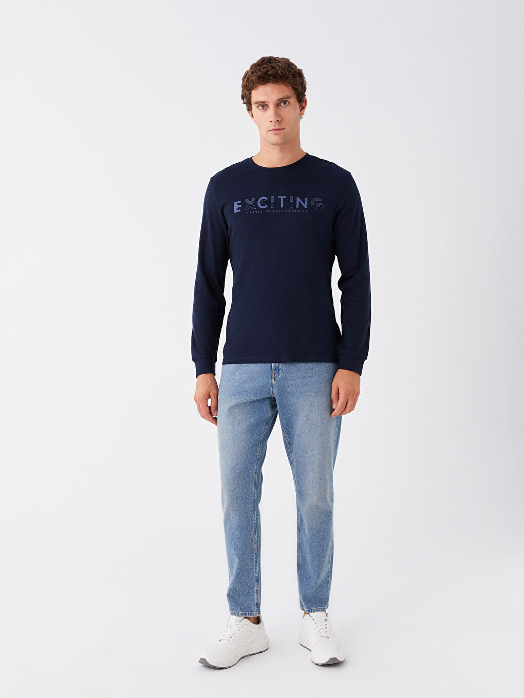 سويت شيرت كم طويل مطبوع بياقة دائرية للرجال-2