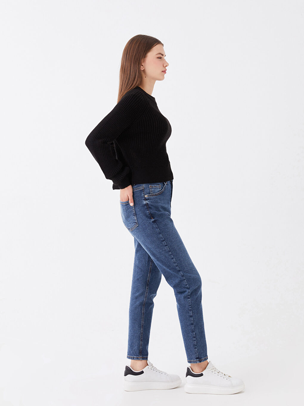 LCW Jeans Koyu Rodeo Yüksek Bel Slim Mom Kadın Jean Pantolon