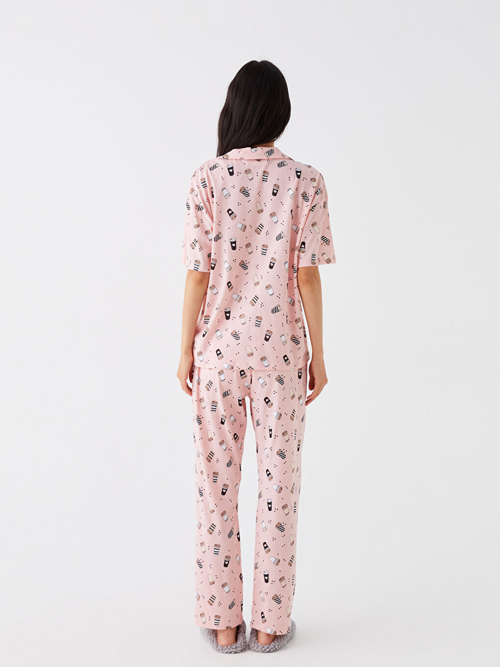 Set de pijama cu guler de cămașă, cu model, mânecă scurtă, pentru femei-4