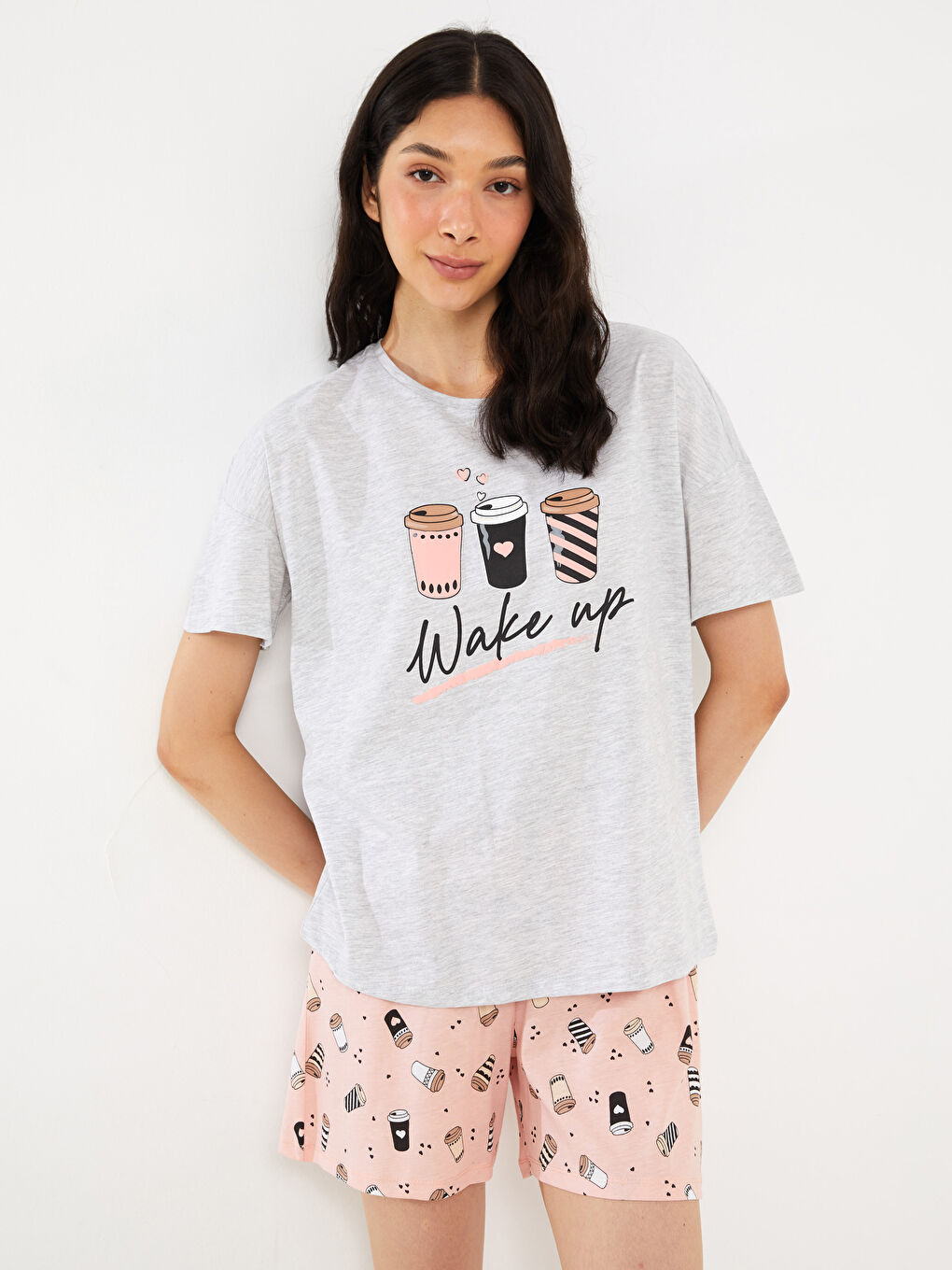Crew Neck Printed Short Sleeve Women's Short Pyjamas Set