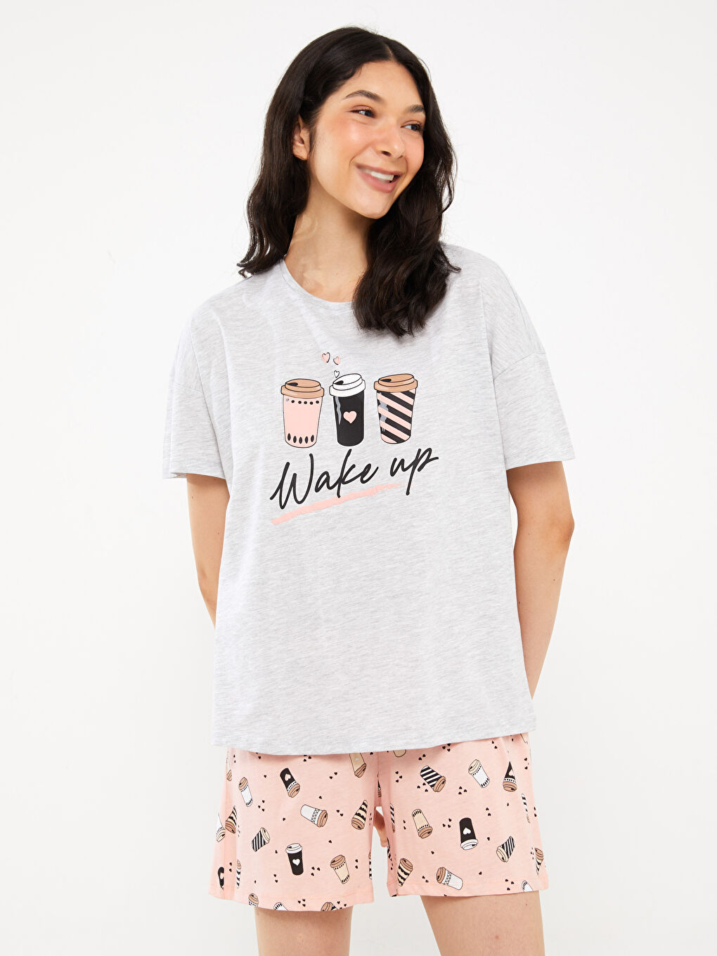 Crew Neck Printed Short Sleeve Women's Short Pyjamas Set-1