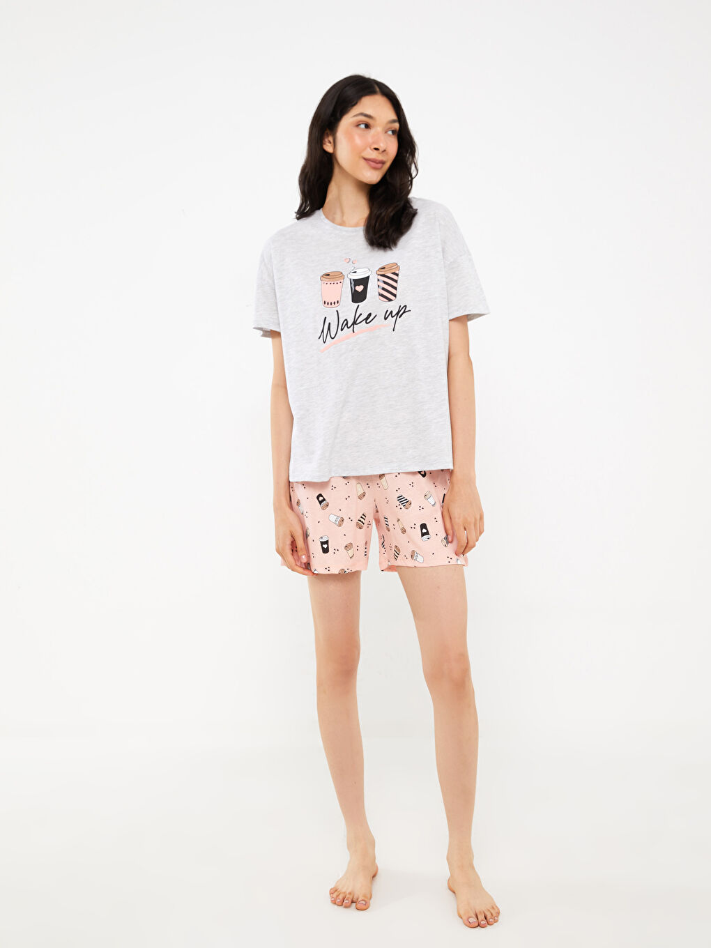 Crew Neck Printed Short Sleeve Women's Short Pyjamas Set-2