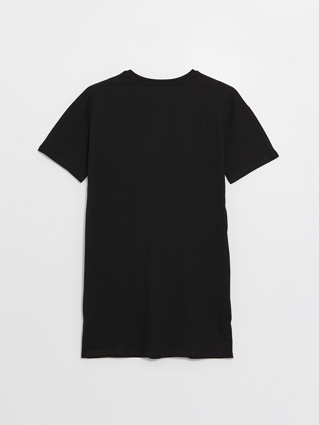 Siyah Bisiklet Yaka Baskılı Kısa Kollu Kadın Gecelik-6