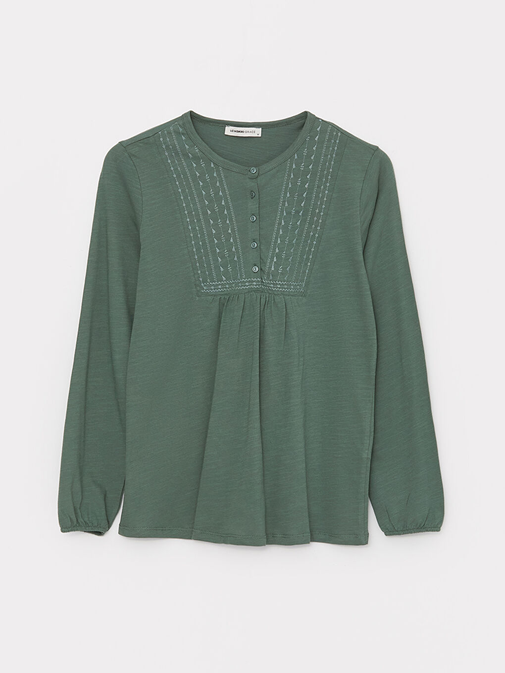 بلوزة كم طويل مطرزة بياقة دائرية للسيدات-5