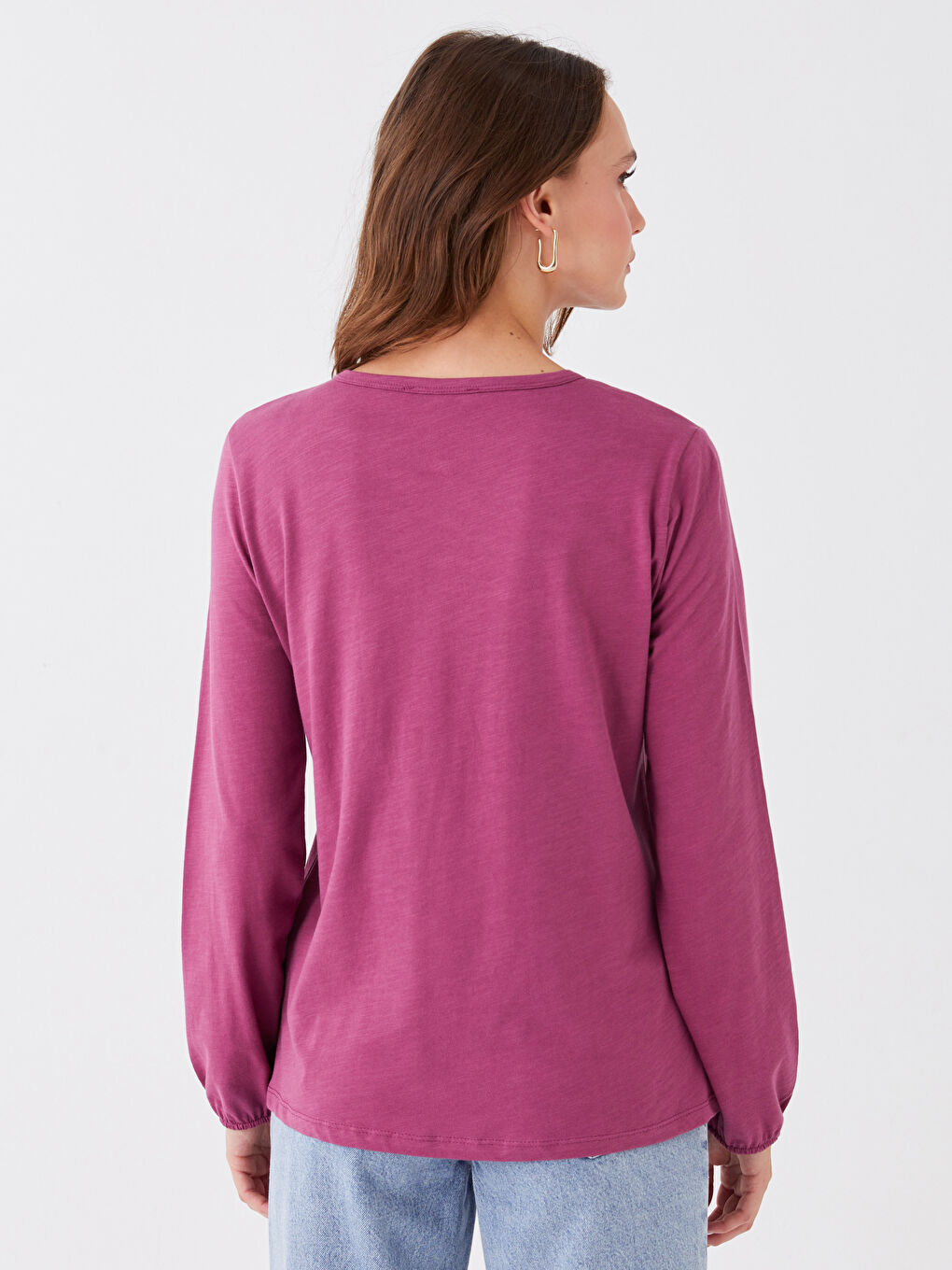 Mürdüm Bisiklet Yaka Nakışlı Uzun Kollu Kadın Bluz-4