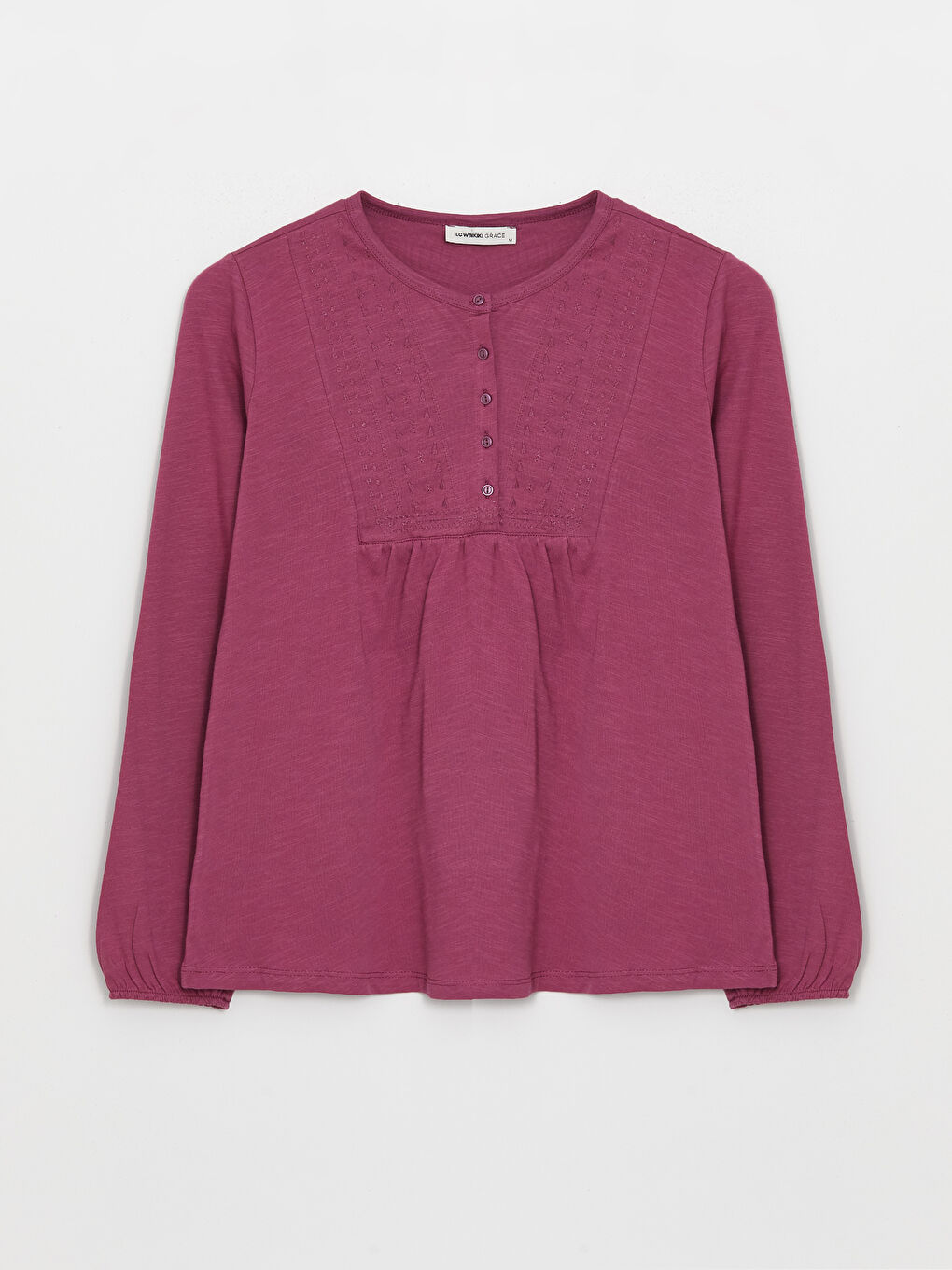 Mürdüm Bisiklet Yaka Nakışlı Uzun Kollu Kadın Bluz-5