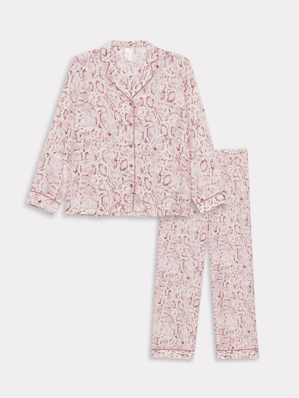 Ekru Petite Gömlek Yaka Desenli Uzun Kollu Kadın Pijama Takımı-6