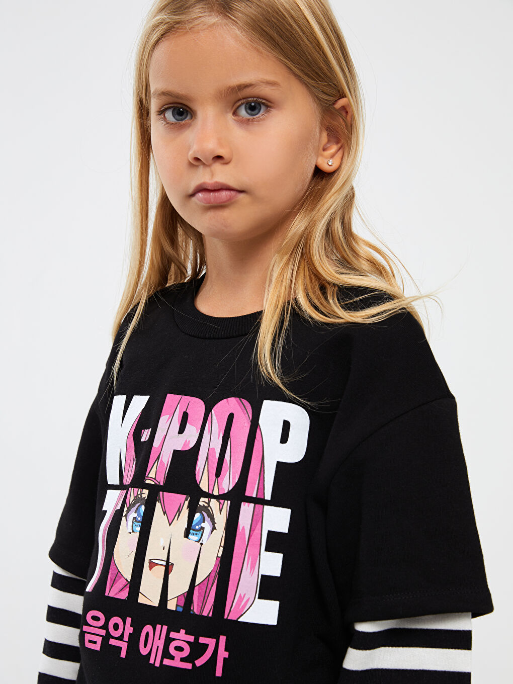 Crew Neck Long Sleeve Girls' Sweatshirt-1