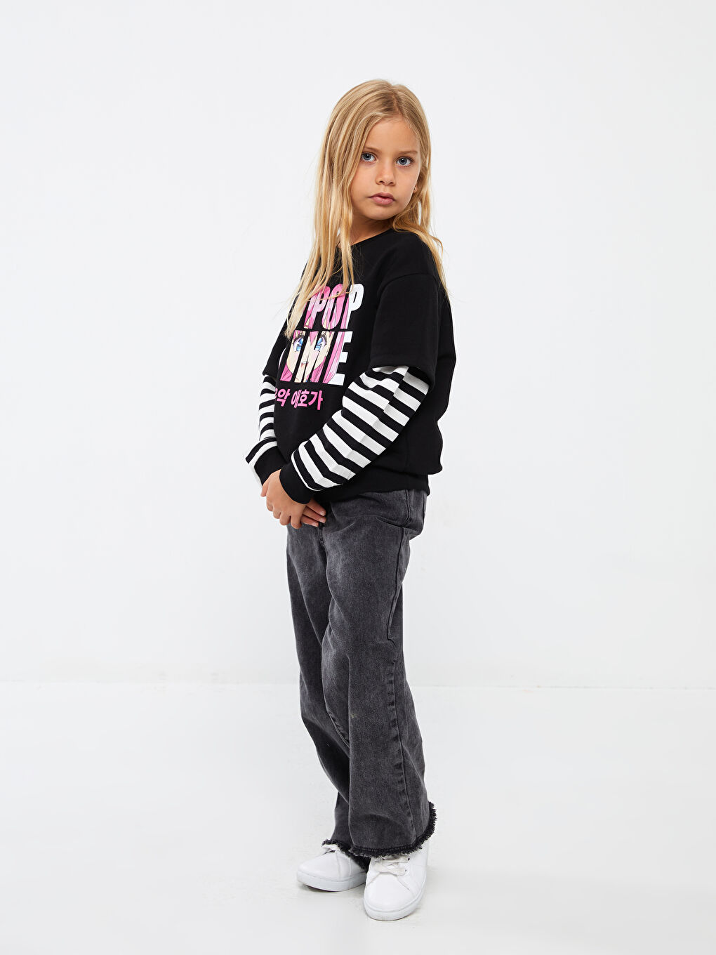 Crew Neck Long Sleeve Girls' Sweatshirt-2